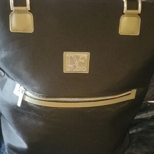 Diane Von Furstenberg Black Tote with Olive Trim